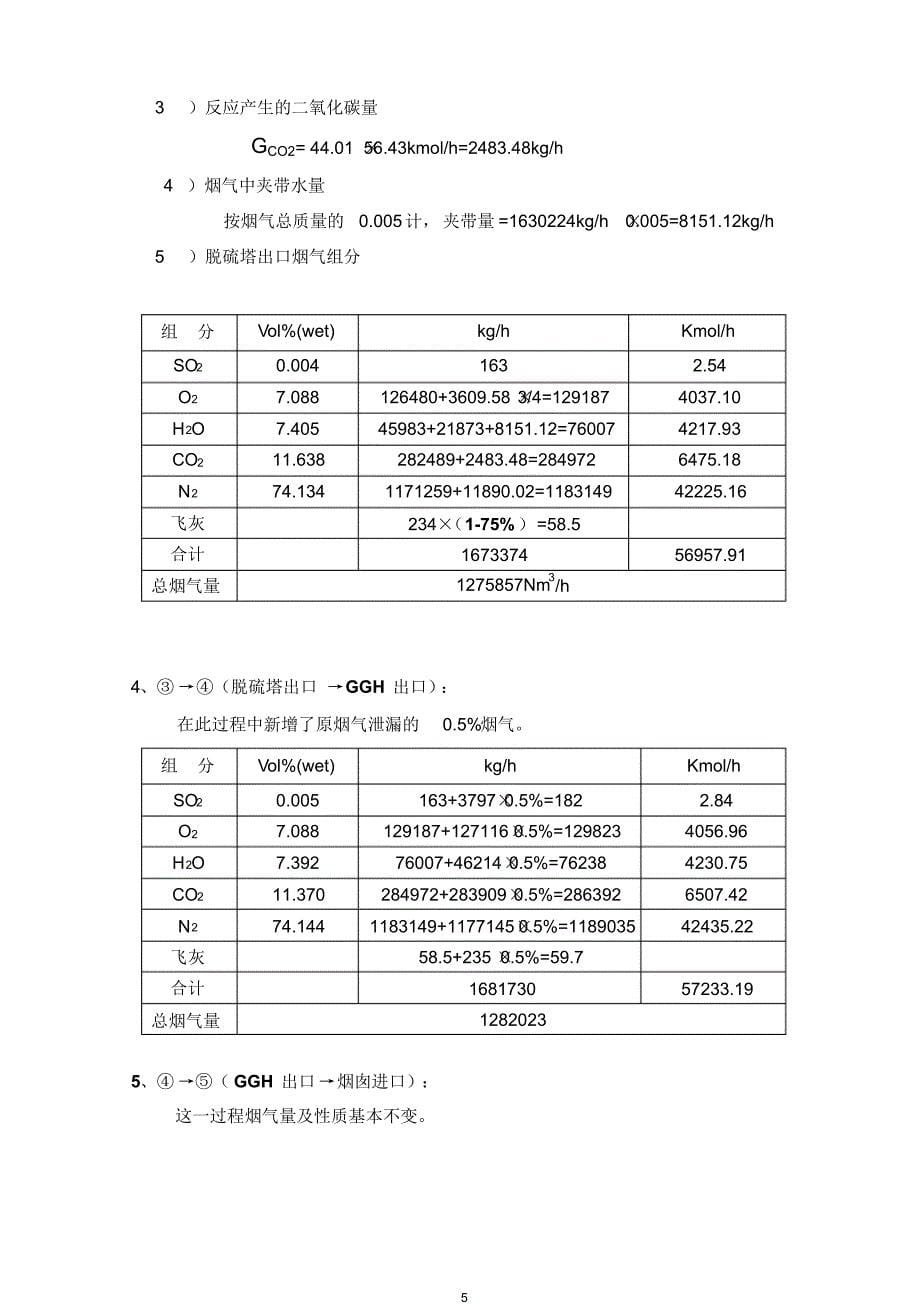 湿法脱硫系统物料平衡计算(20170914080005)_第5页