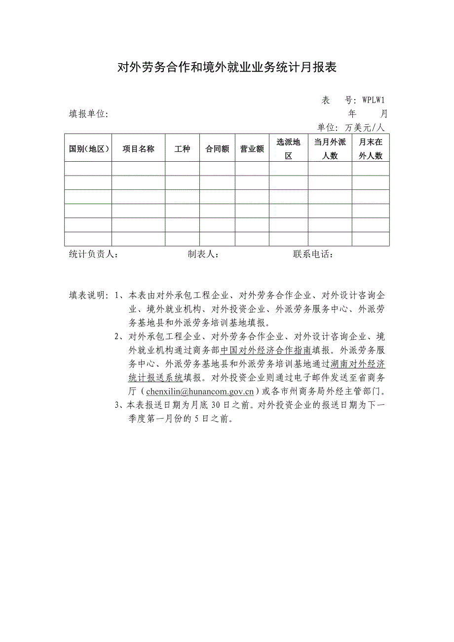 对外劳务合作和境外就业业务统计月报表_第1页