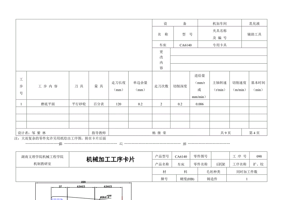 车床后托架工艺及工艺装备设计工序卡(毕业设计)_第4页