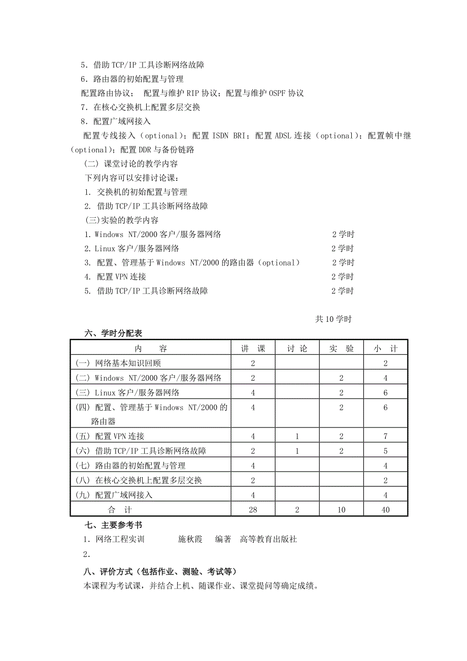 网络工程实训课程教学大纲_第2页