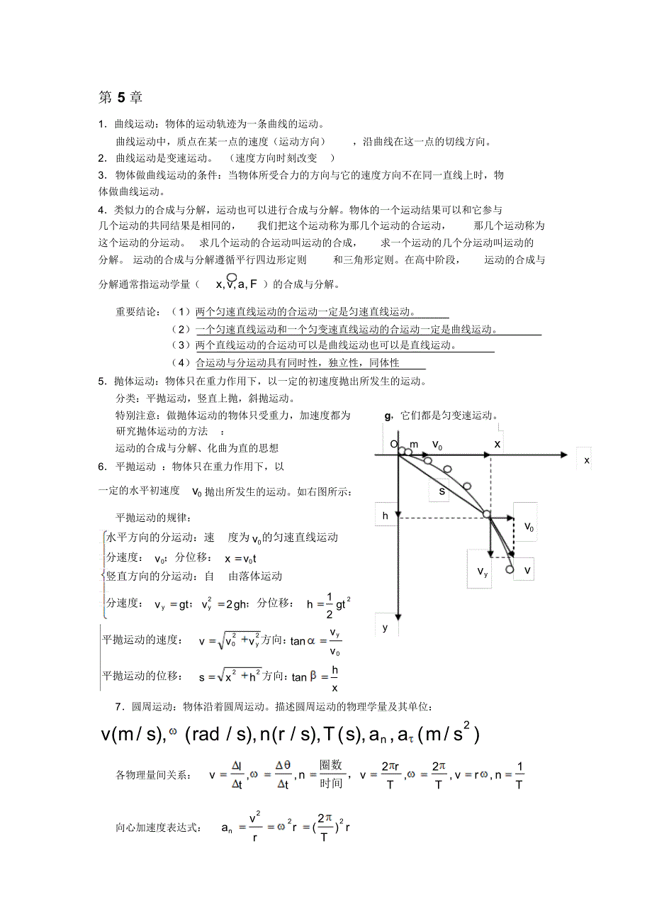 高一下学期物理期末复习知识点总结_第1页