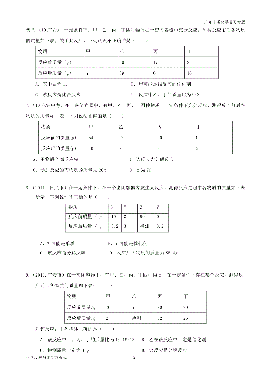 广东中考化学复习 04 化学反应与化学方程式_第2页