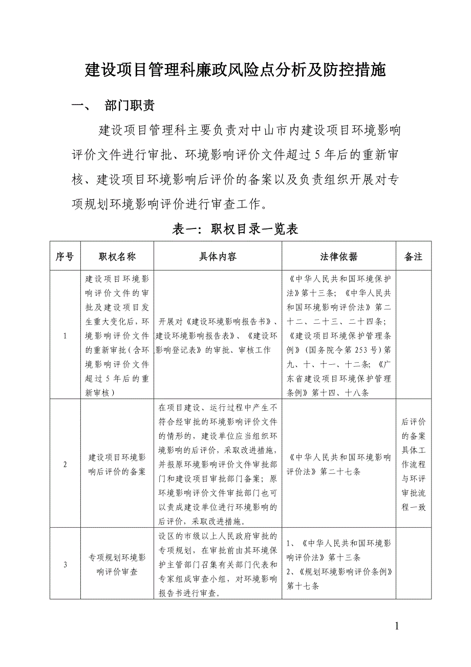 建设项目管理科廉政风险点分析及防控措施_第1页