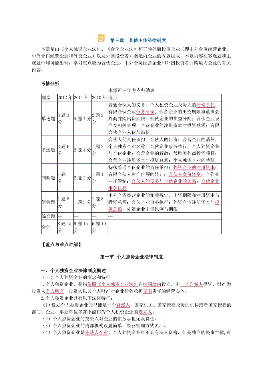 经济法其他主体法律制度考点重点归纳总结_第1页