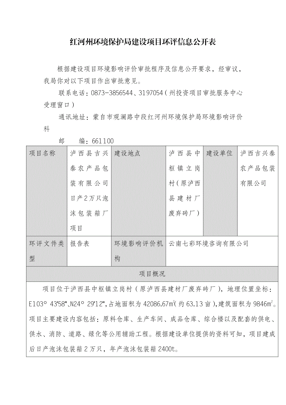 红河州环境保护局建设项目环评信息公开表_第1页