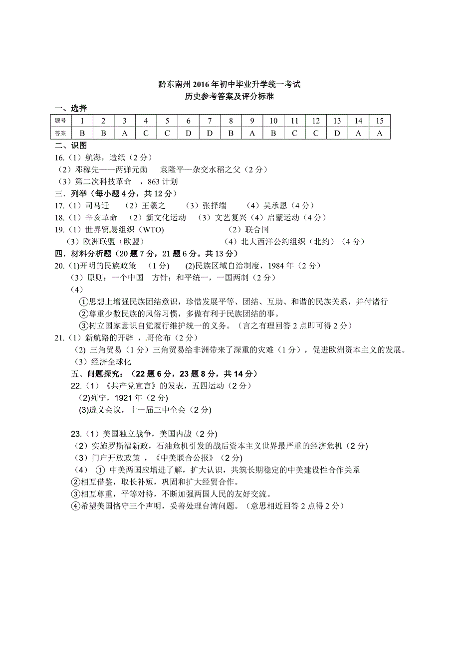 贵州黔东南州2016年历史中考试题_第4页