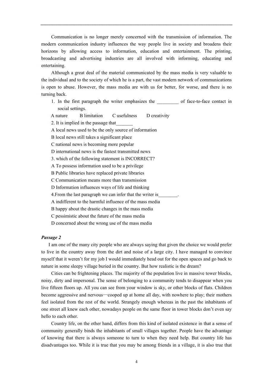 三峡大学普通专升本考试 英语测评试卷_第4页