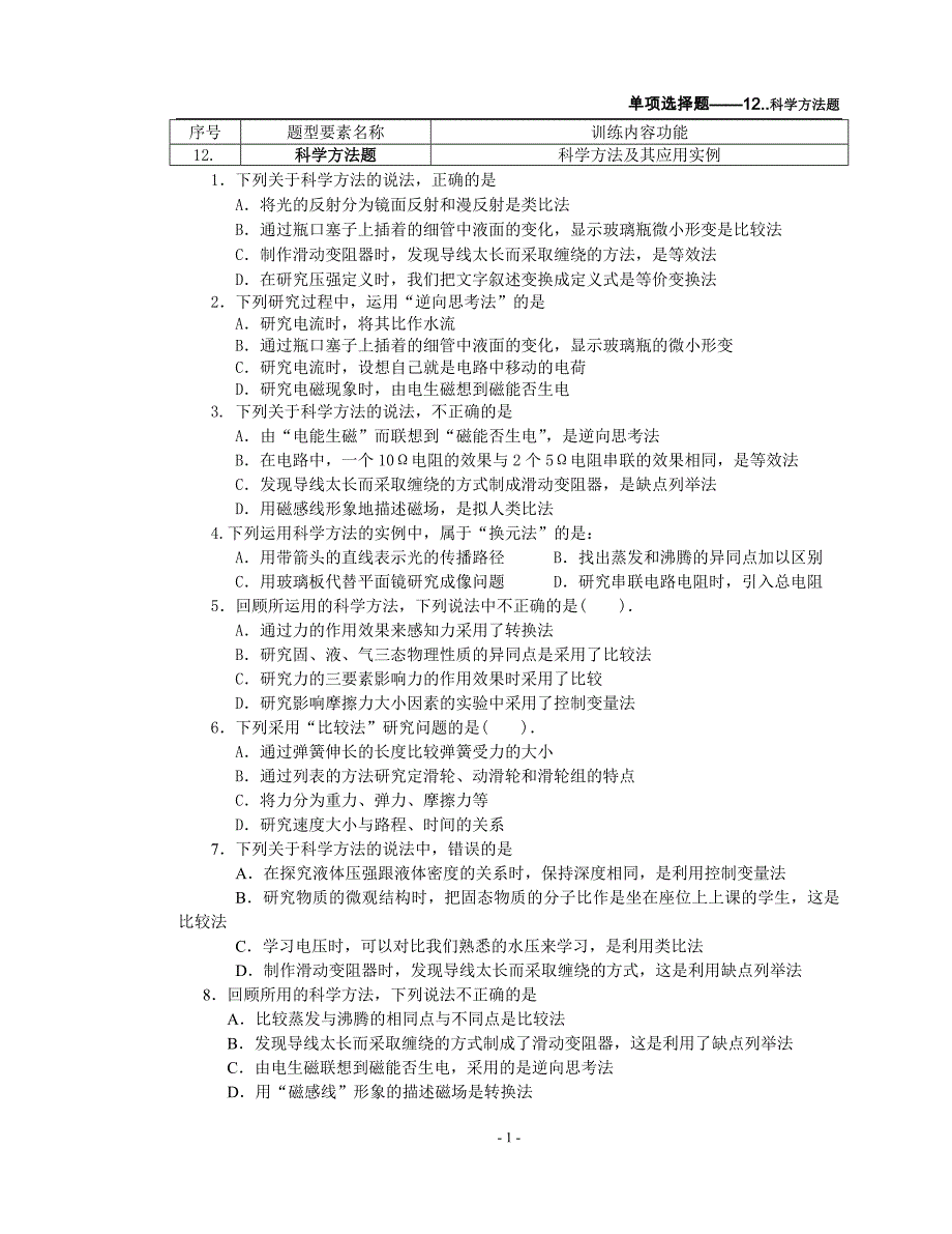 [汇编]单项12科学方法题30题_第1页