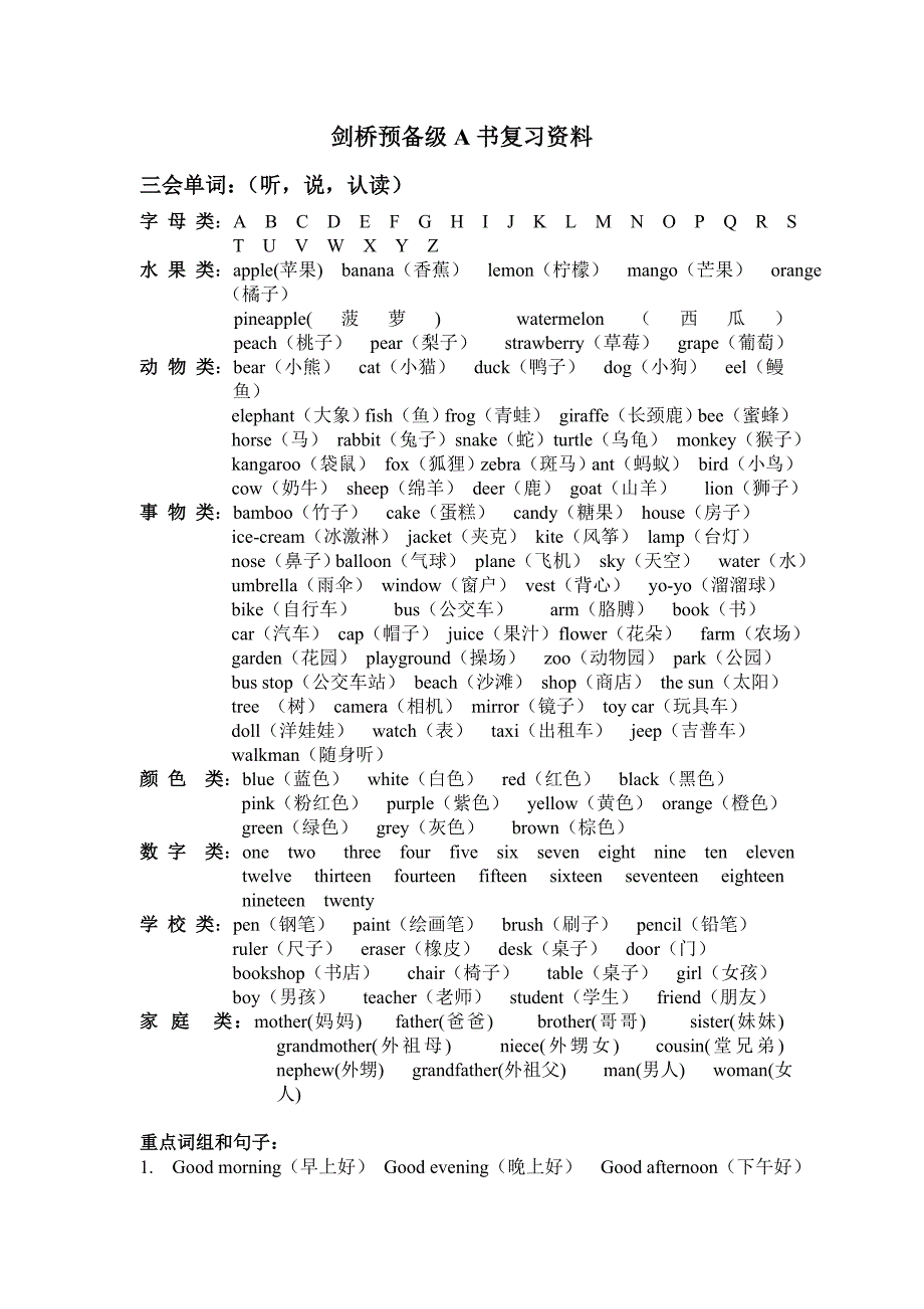 剑桥少儿英语预备级a书复习资料_第1页