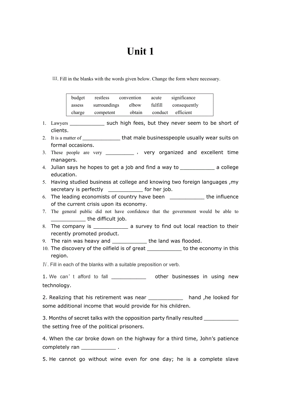 新视野大学英语课后选词填空_第1页