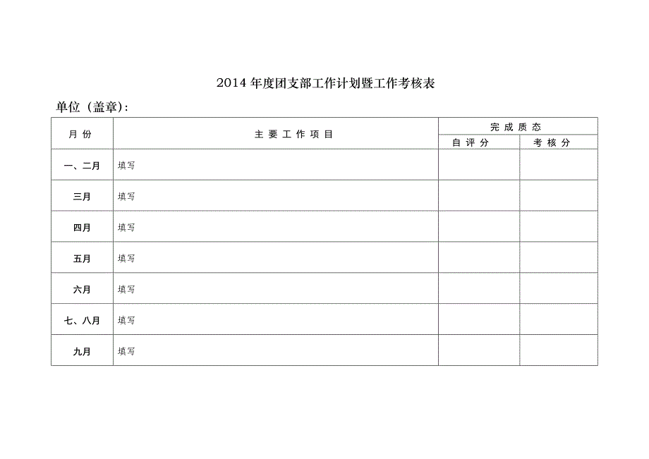 2014年度团支部工作计划暨工作考核表_第1页