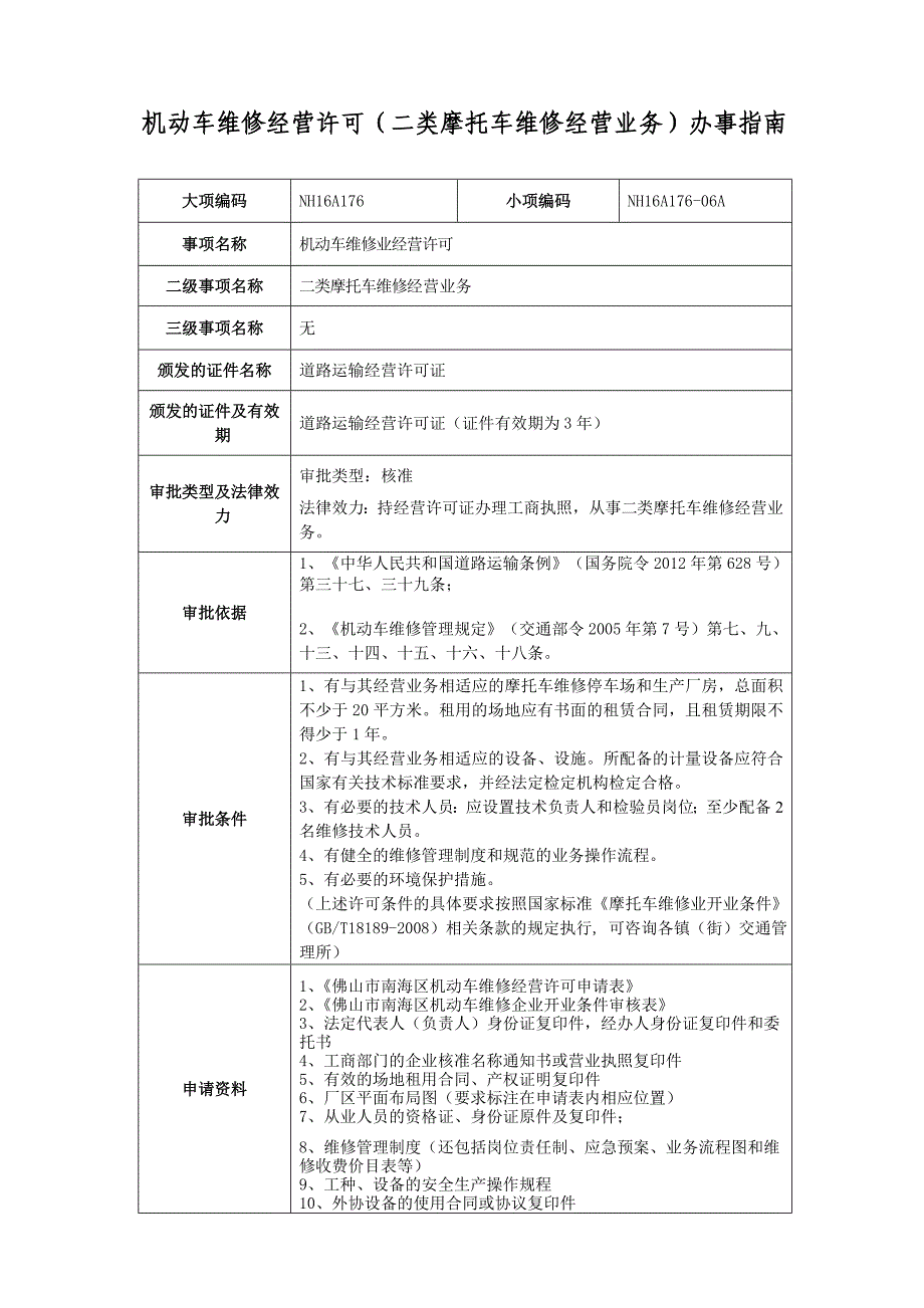 机动车维修经营许可（二类摩托车维修经营业务）办事指南_第1页