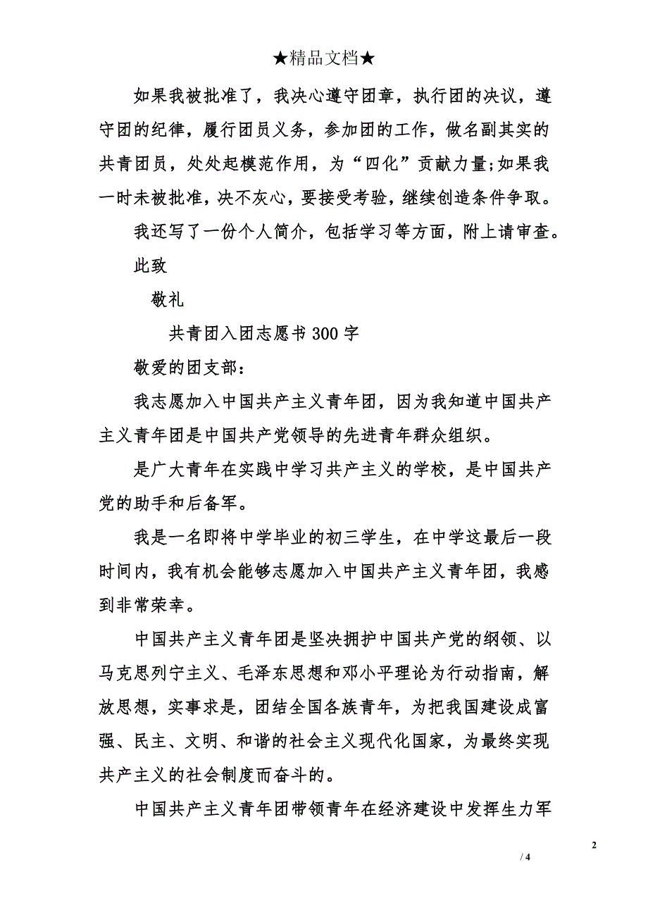 共青团入团志愿书300字_第2页