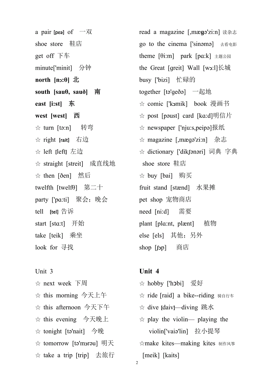 英语六年级上册单词表带音标_第2页