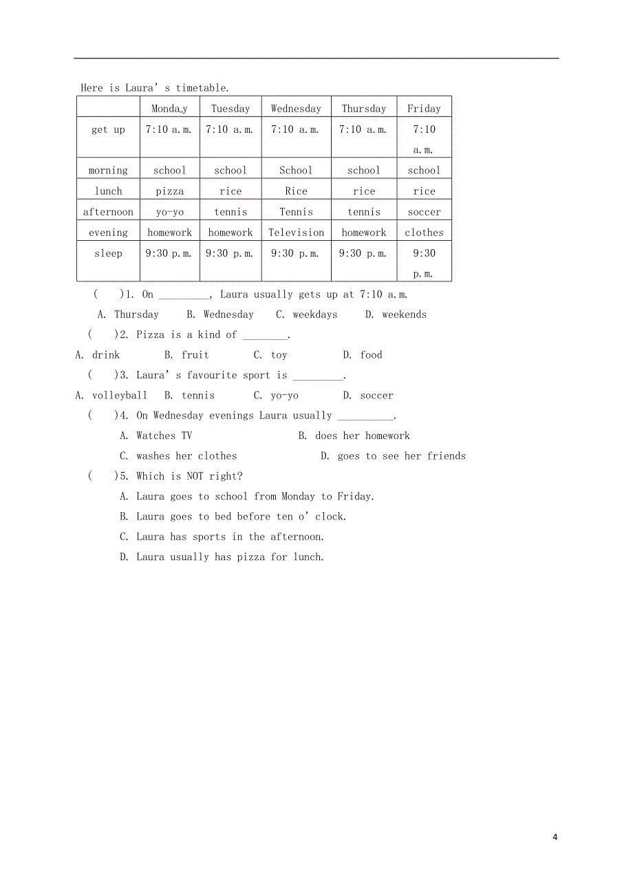 江苏省句容市天王中学七年级英语上册《unit 4 my day》reading教案 (新版)牛津版_第4页