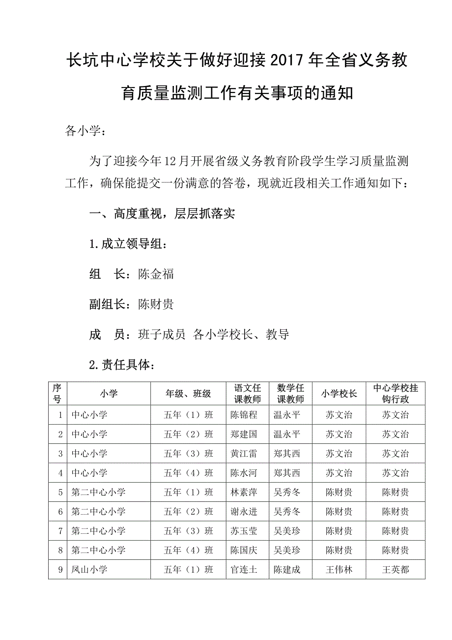 长坑中心学校关于做好迎接2017年全省义务教_第1页