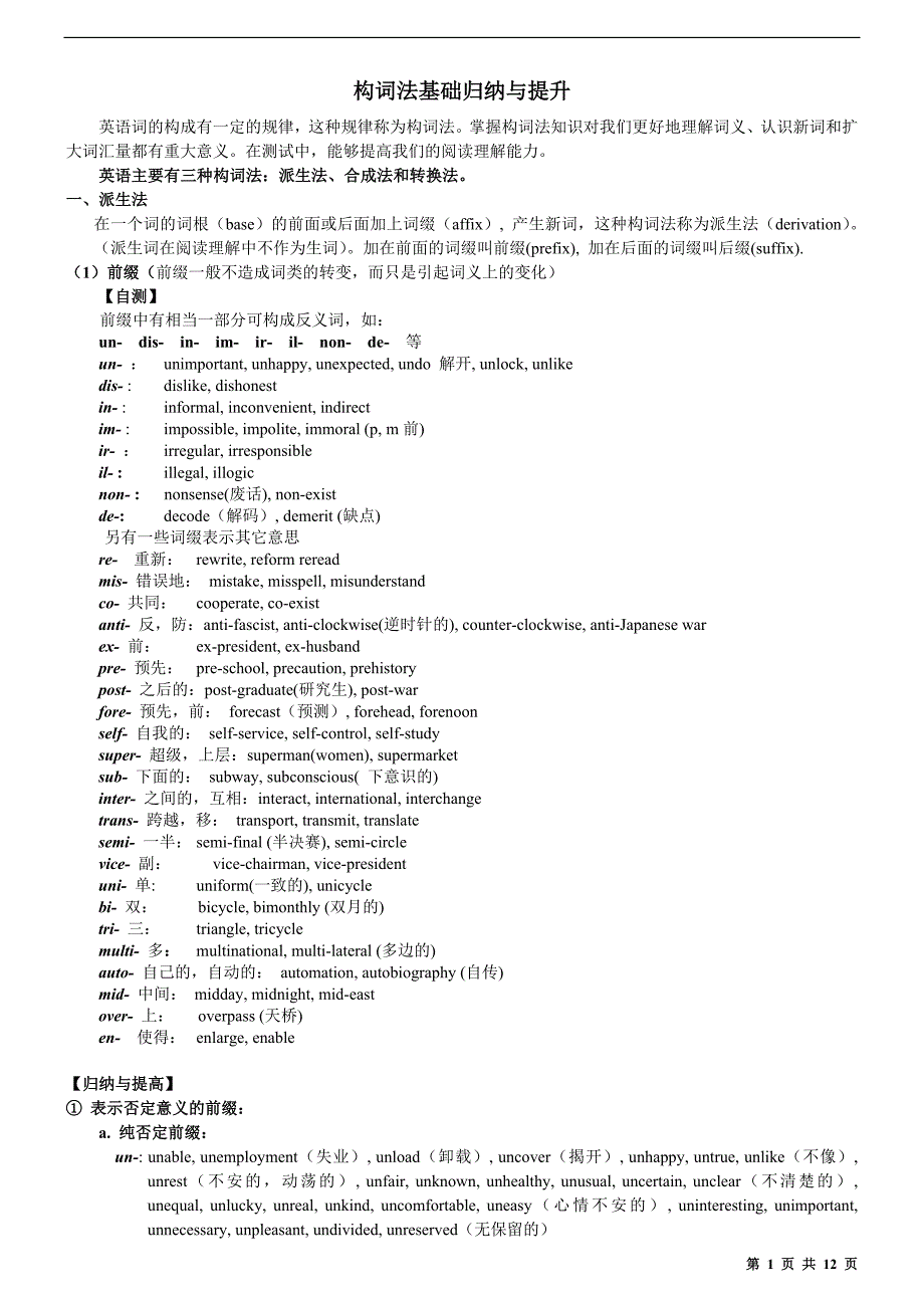 英语构词法基础归纳与提升_第1页