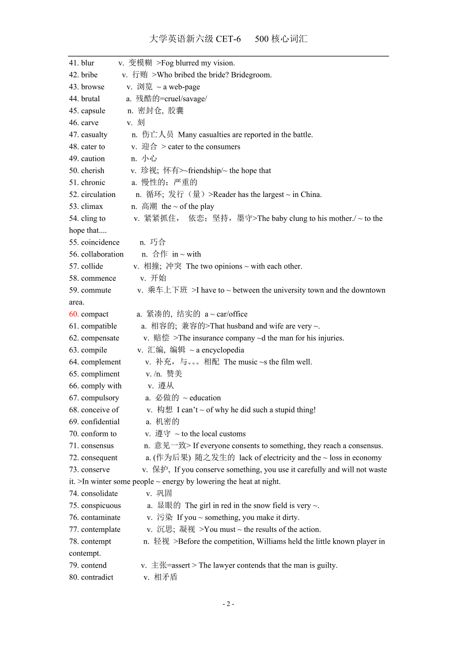 新六级冲刺需牢记的500核心词_第2页