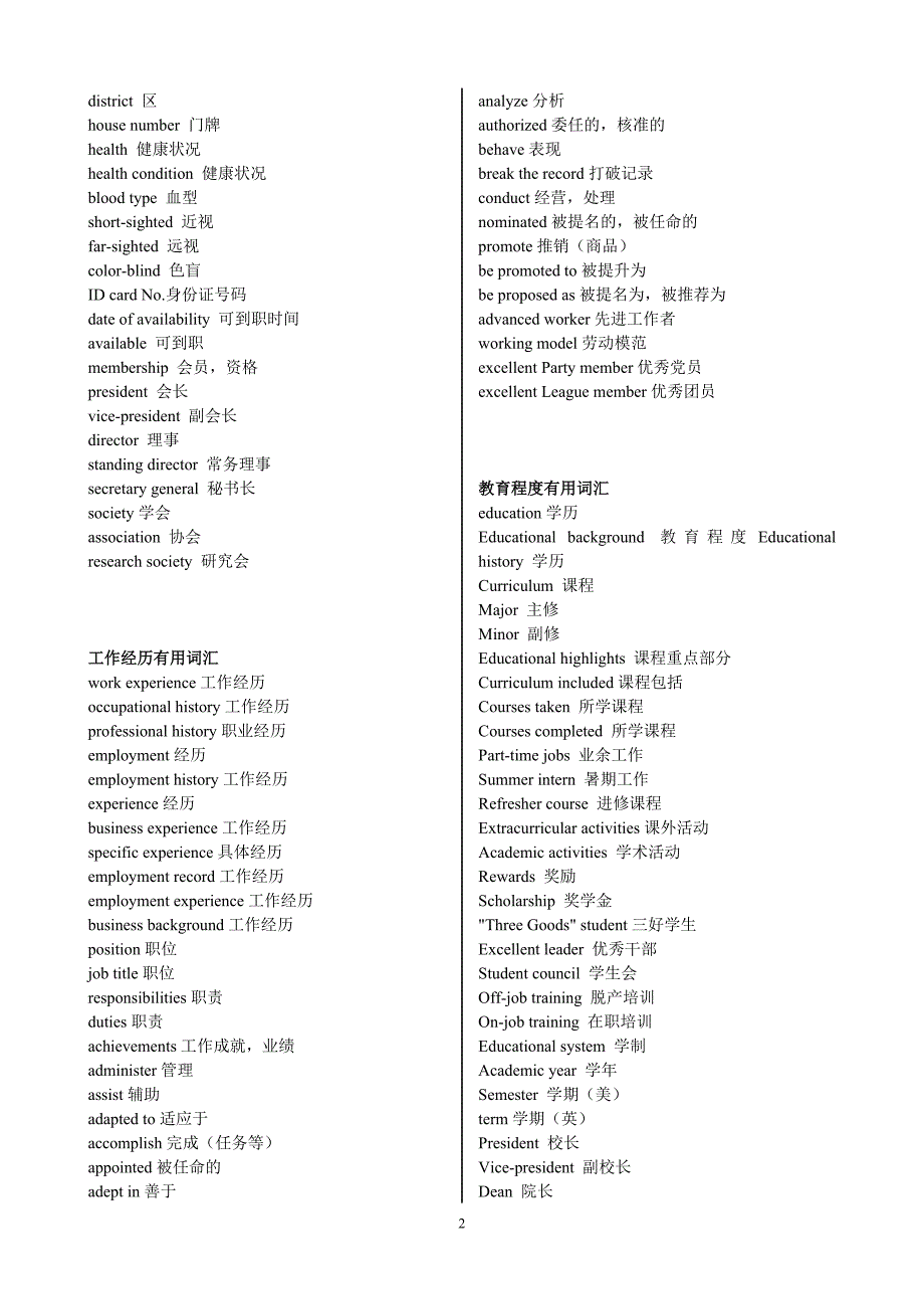 工作简历中常用英文词汇_第2页