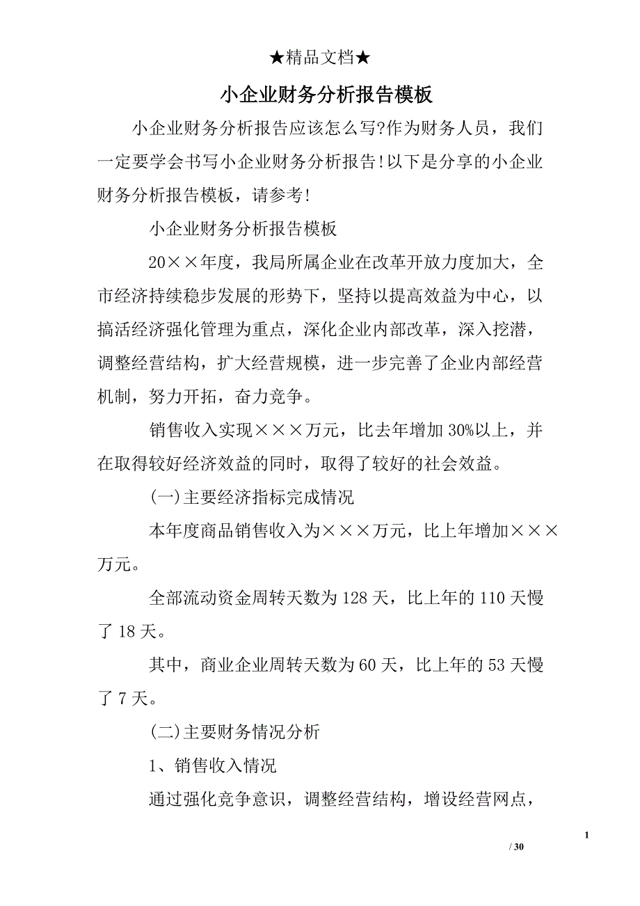 小企业财务分析报告模板_第1页