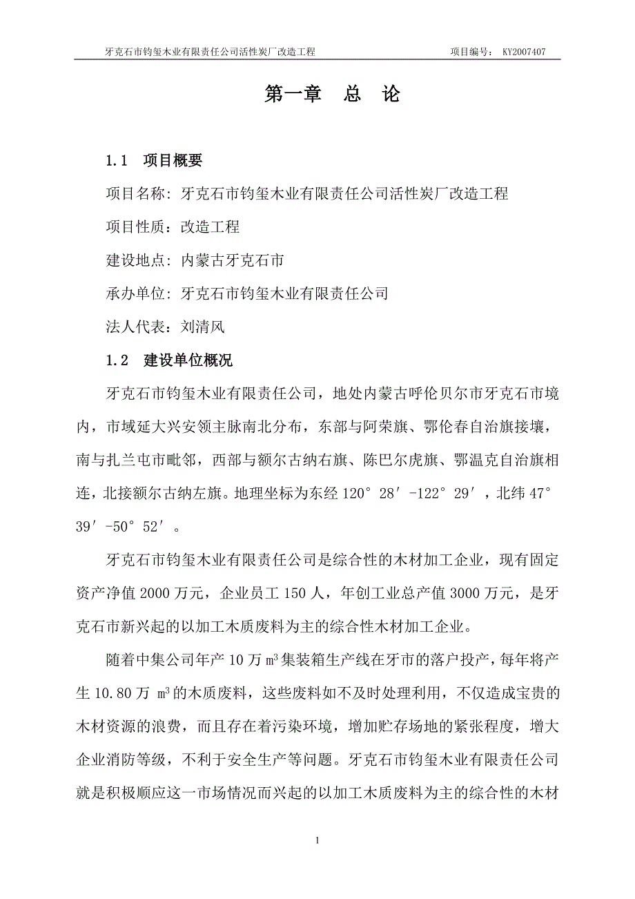 活性炭厂改造工程项目可行性研究报告_第1页