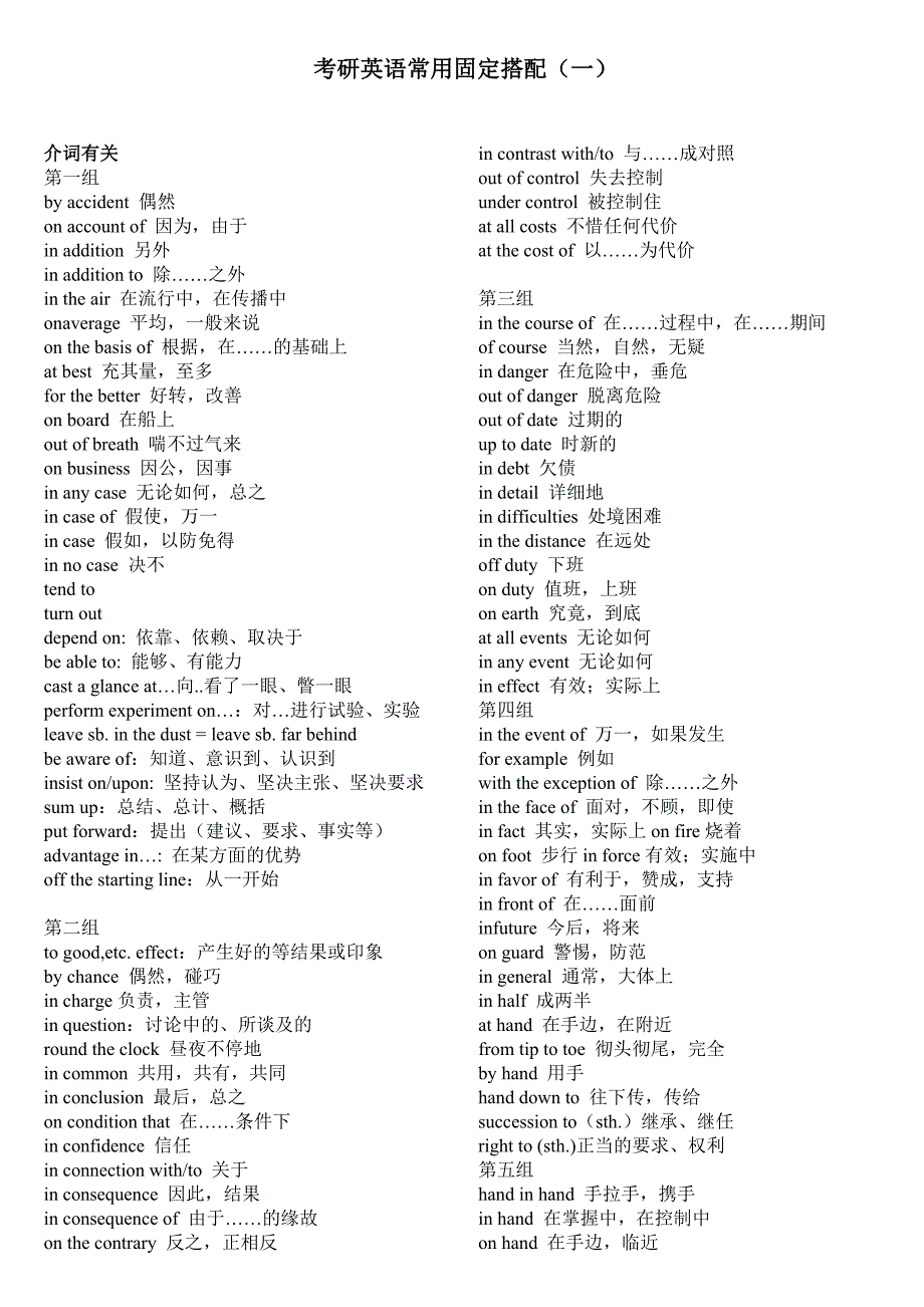 考研英语常见固定搭配_第1页