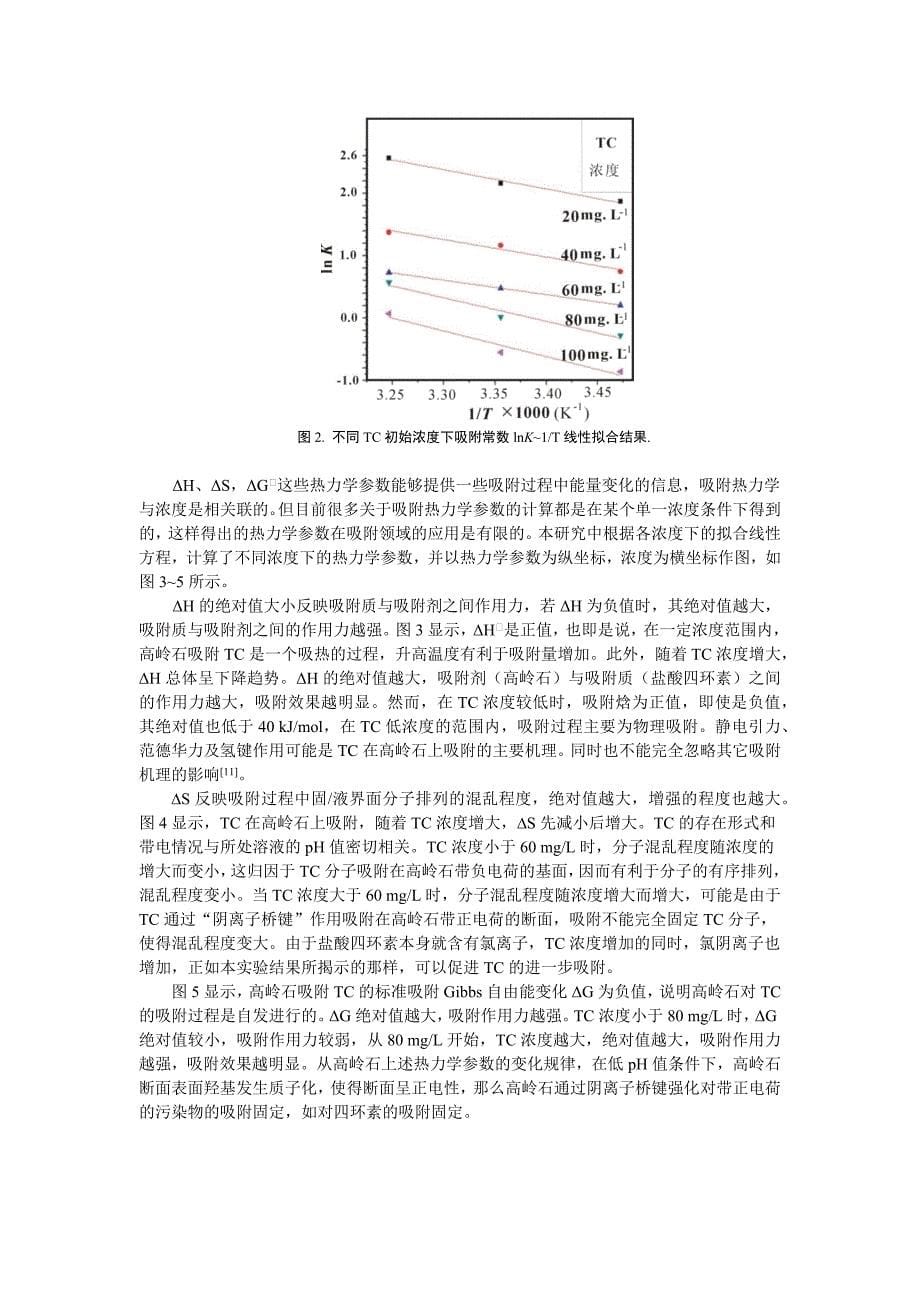 高岭石对盐酸四环素的吸附模型与热力学研究-综合性实验_第5页