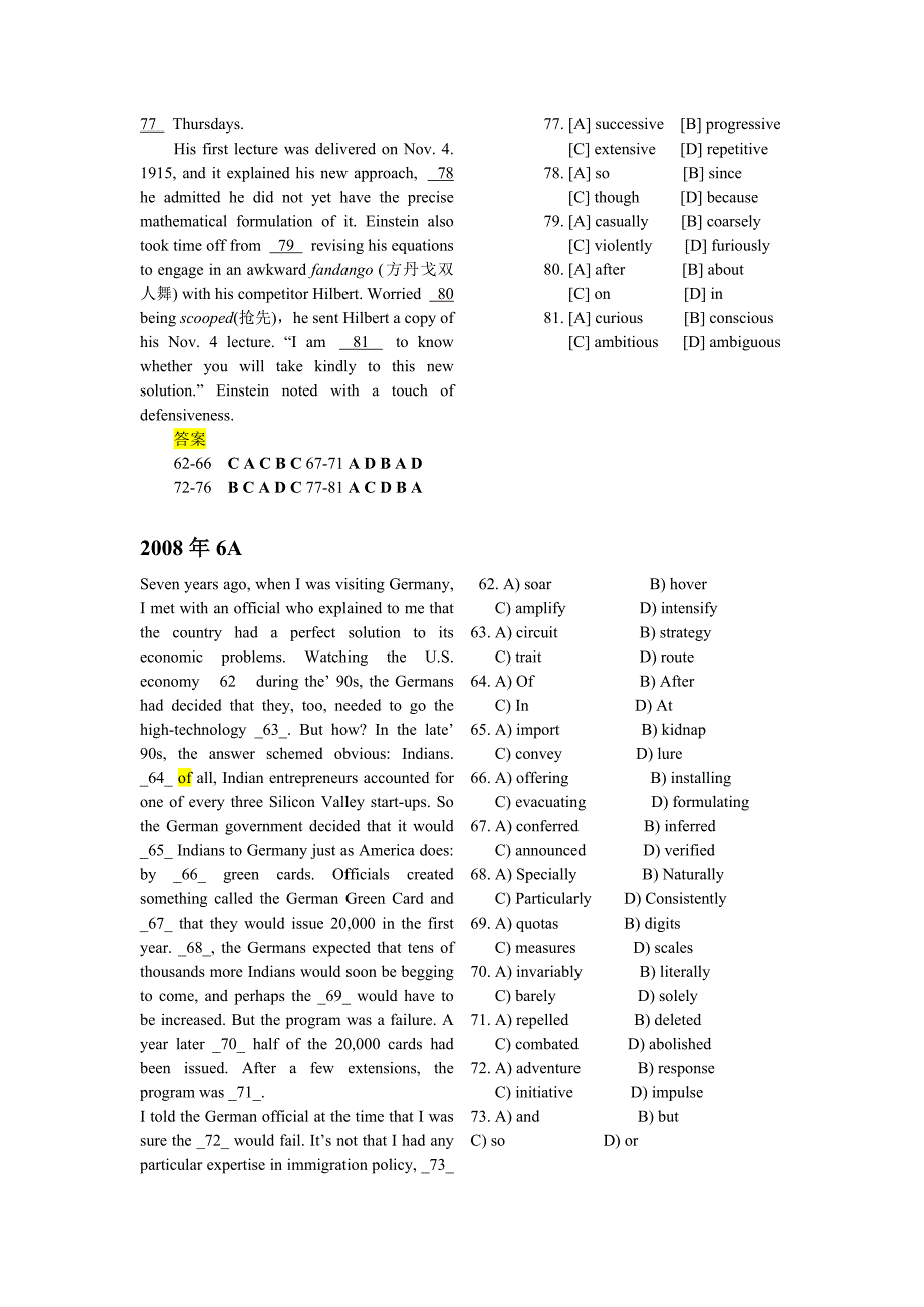 英语六级完形填空2007年2008年_第3页