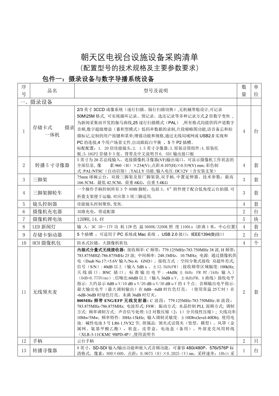 朝天区电视台设施设备采购清单_第1页