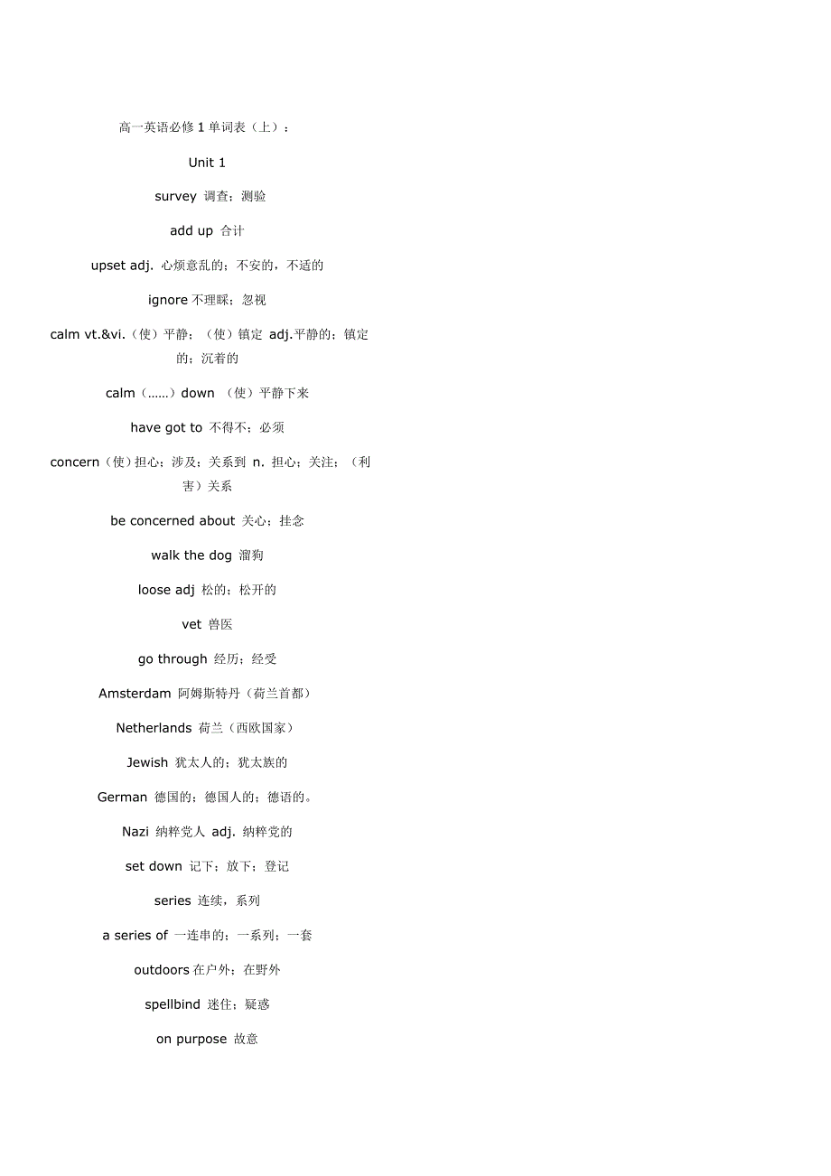 高一英语必修1单词表_第1页