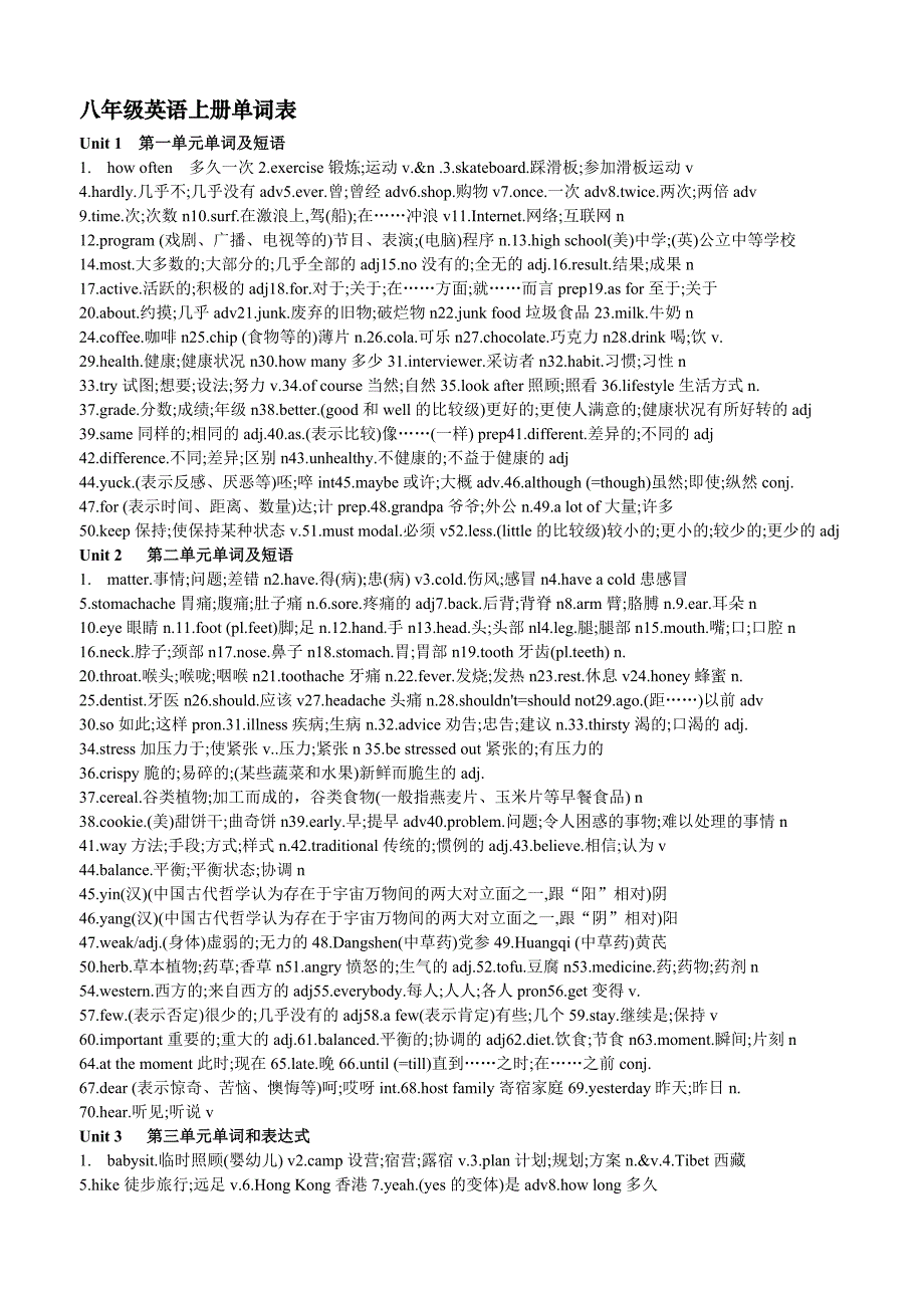 八年级上学期英语单词表_第1页