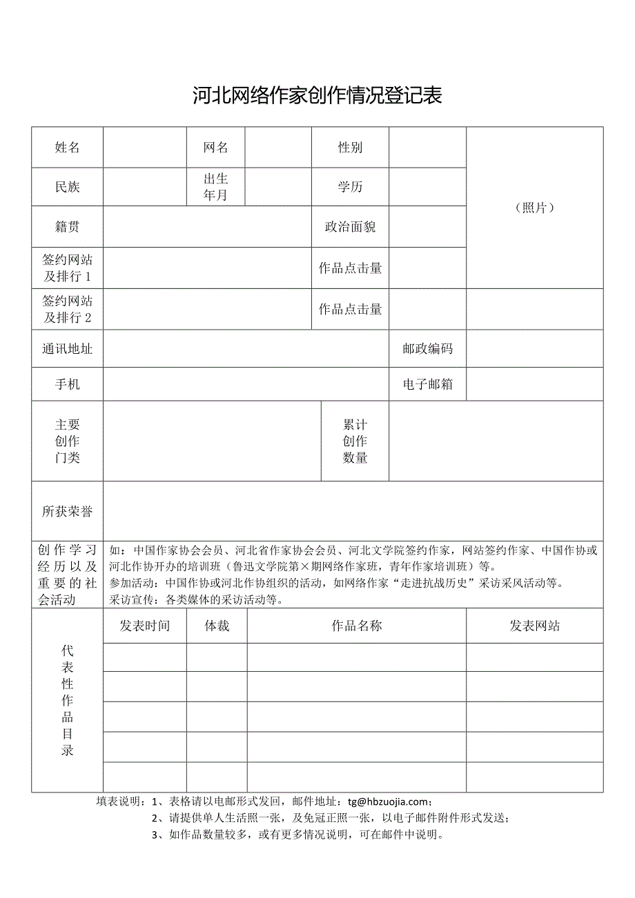 河北网络作家创作情况登记表_第1页