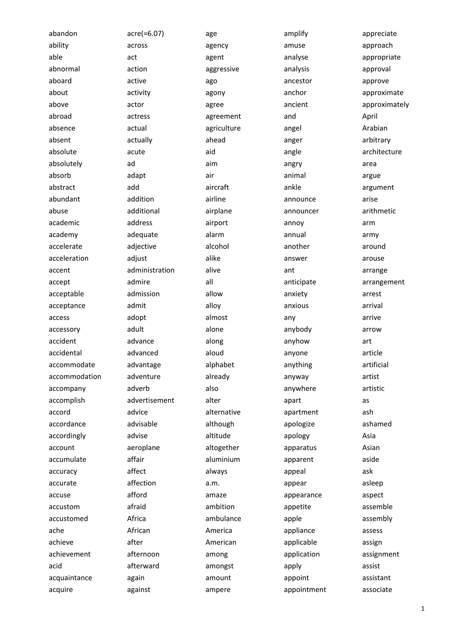 大学英语四级单词表_第1页