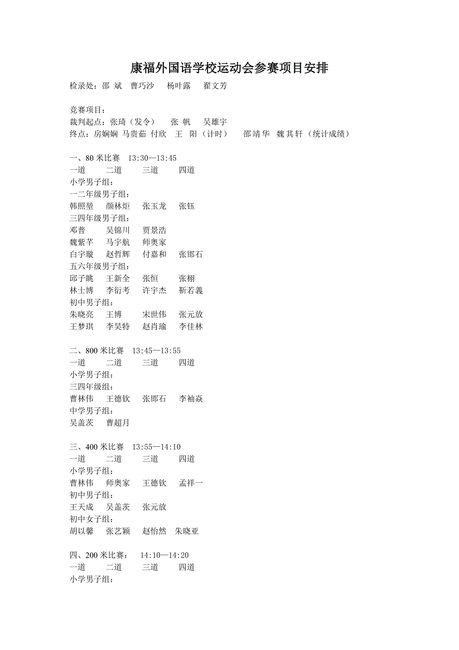 康福外国语学校参赛项目安排_第1页