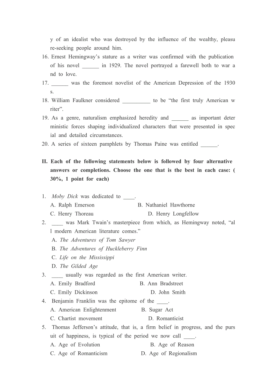 美国文学(本科)试题6_第2页