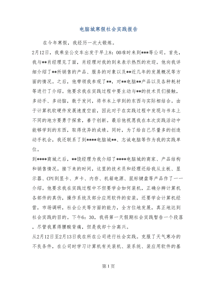 电脑城寒假社会实践报告_第1页