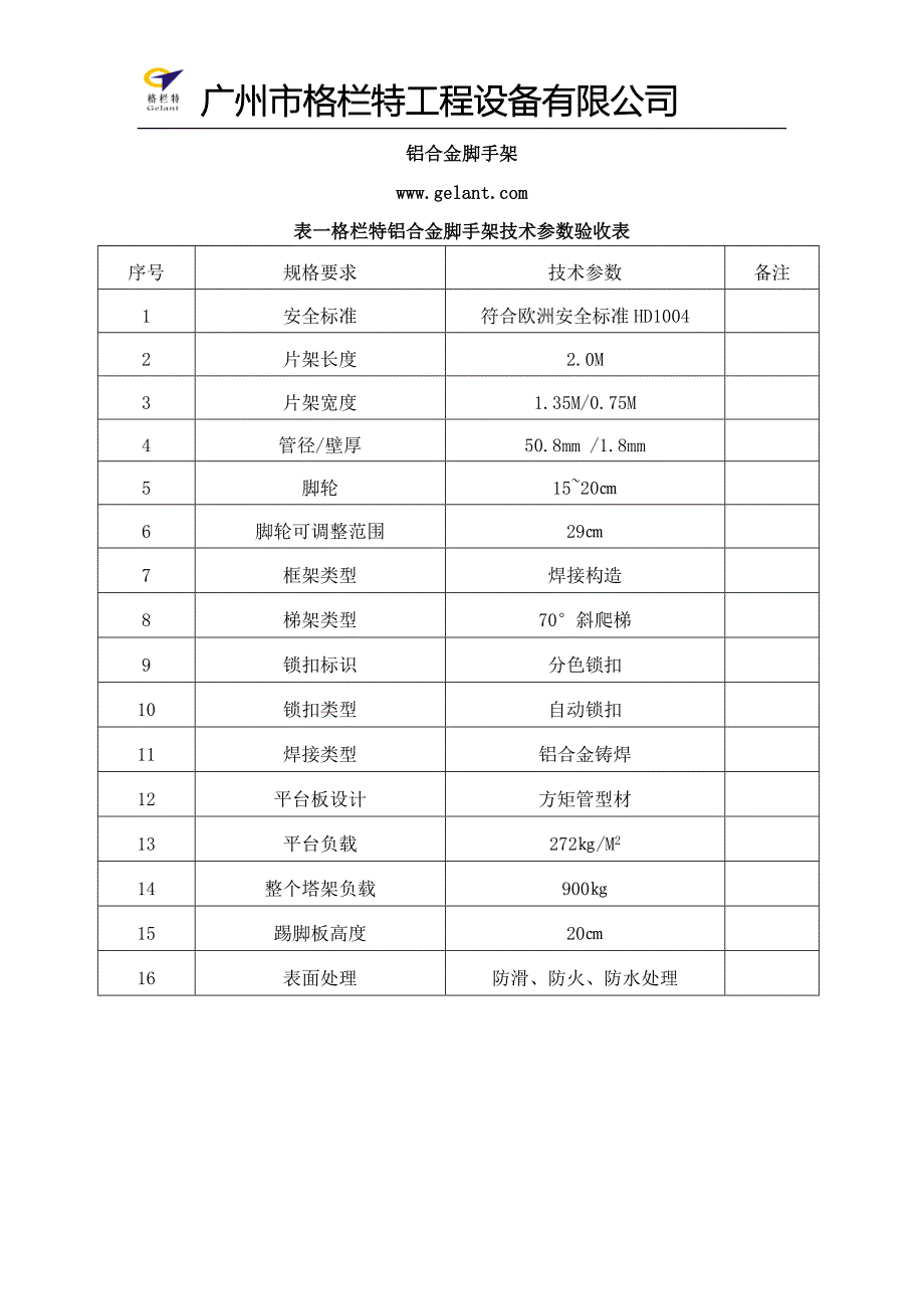 格栏特铝合金脚手架技术参数表_第1页