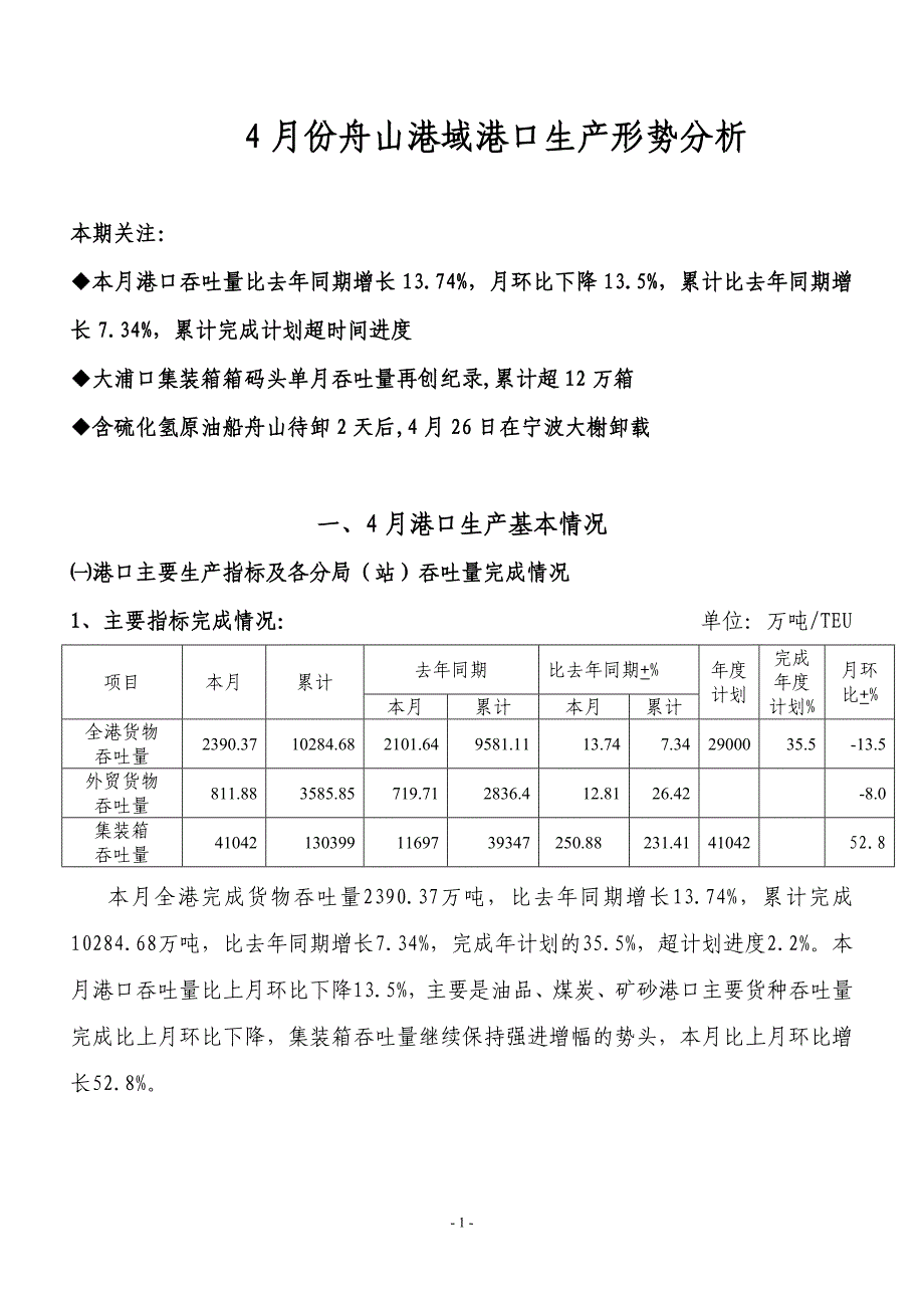 4月份舟山港域港口生产形势分析_第1页