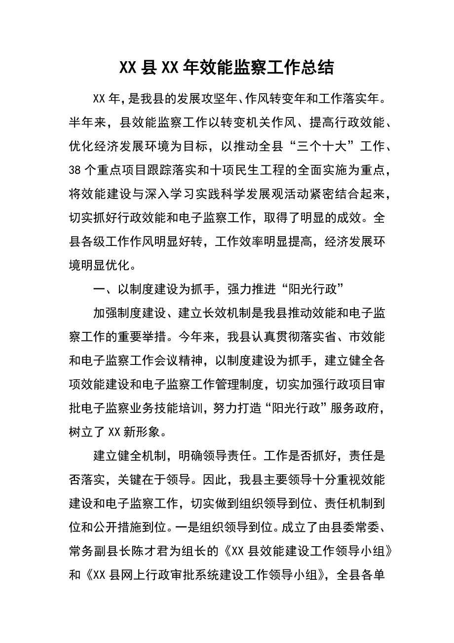 xx县xx年效能监察工作总结_第1页