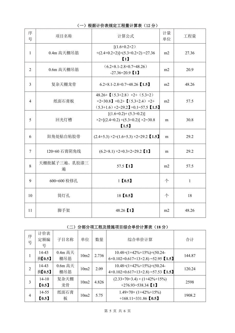 2011装饰试题答案及评分标准(初级)_第5页