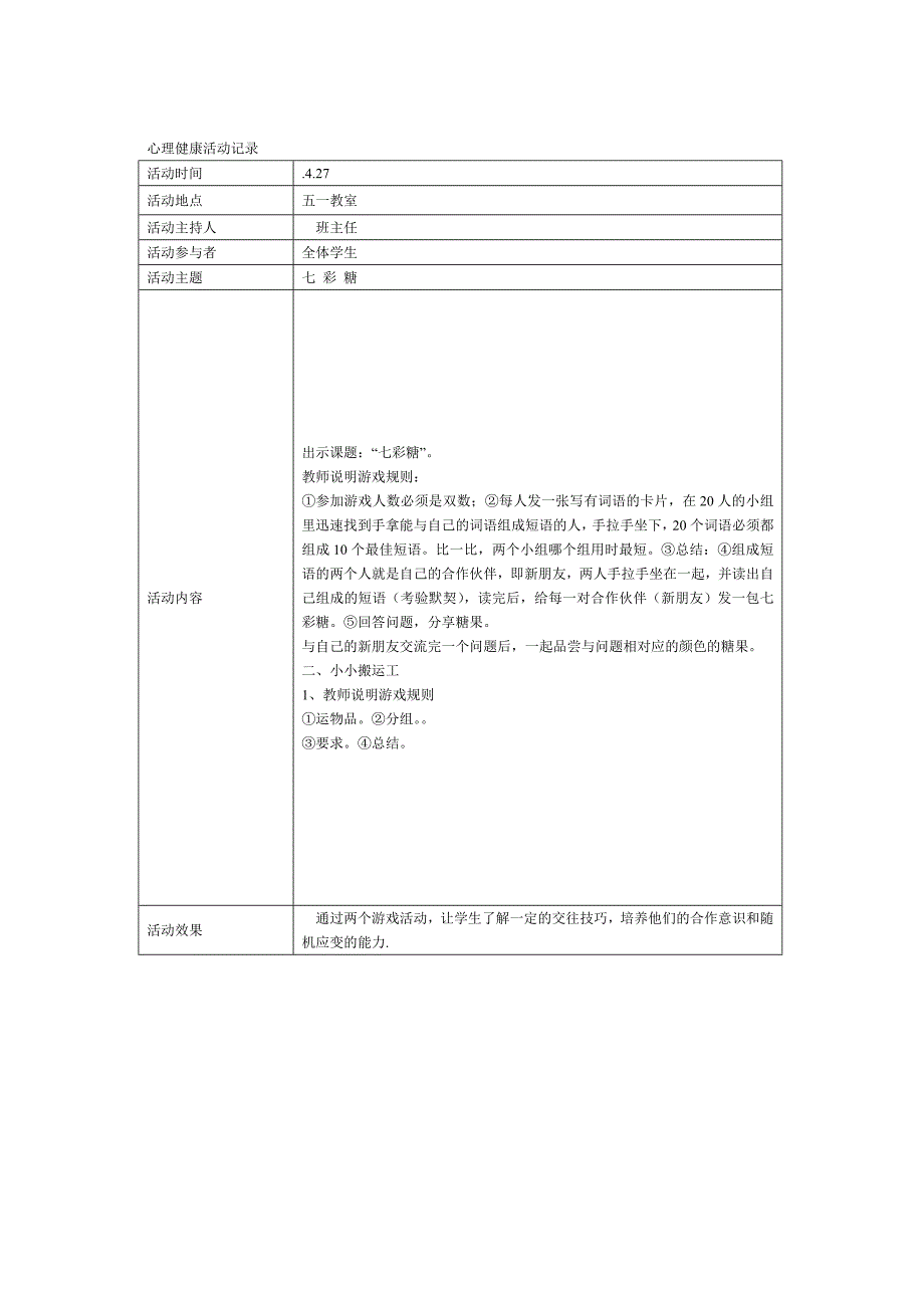 小学五年级心理健康活动记录_第4页