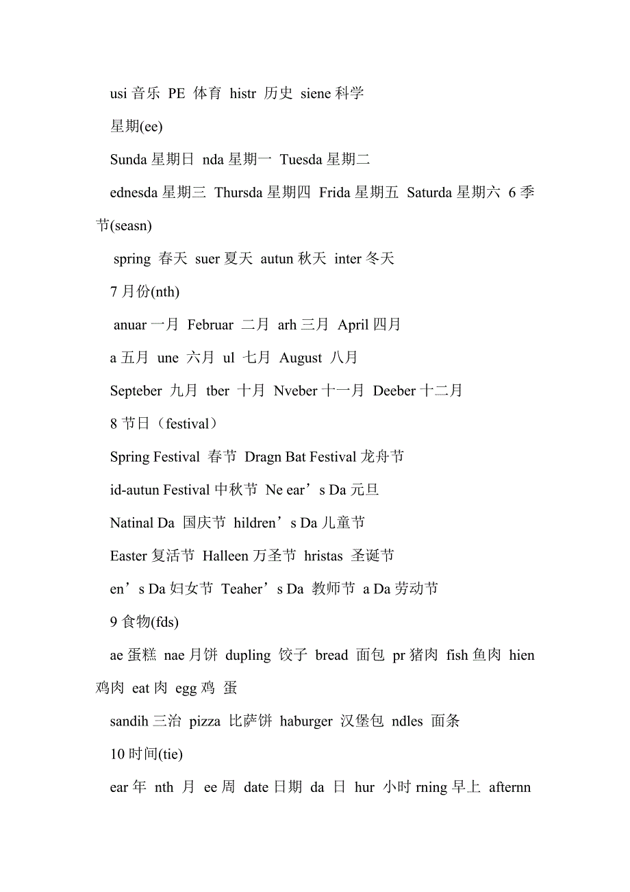 小学英语六年级总复习资料 单词归类_第2页