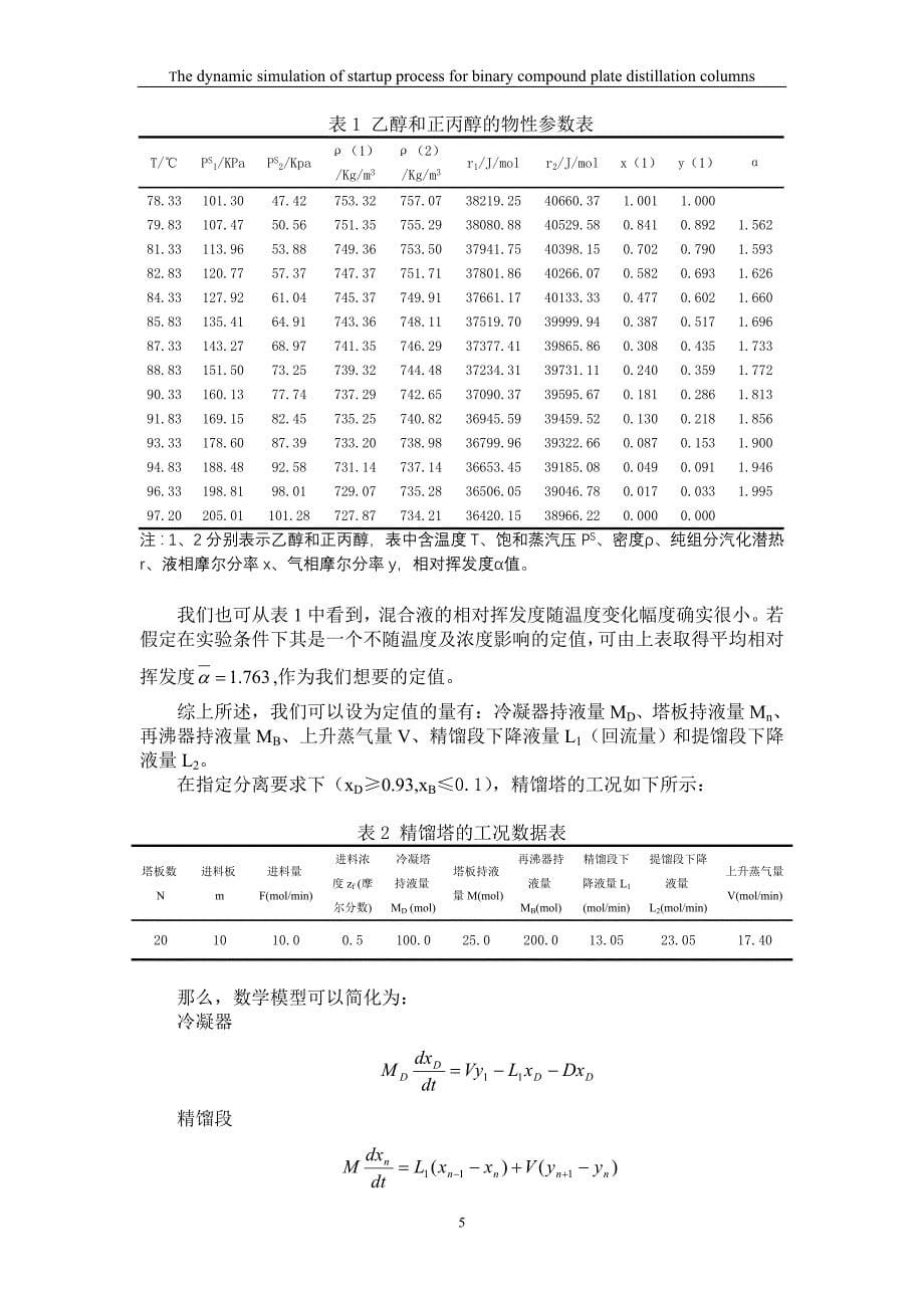 二元板式精馏塔开工过程动态模拟_第5页