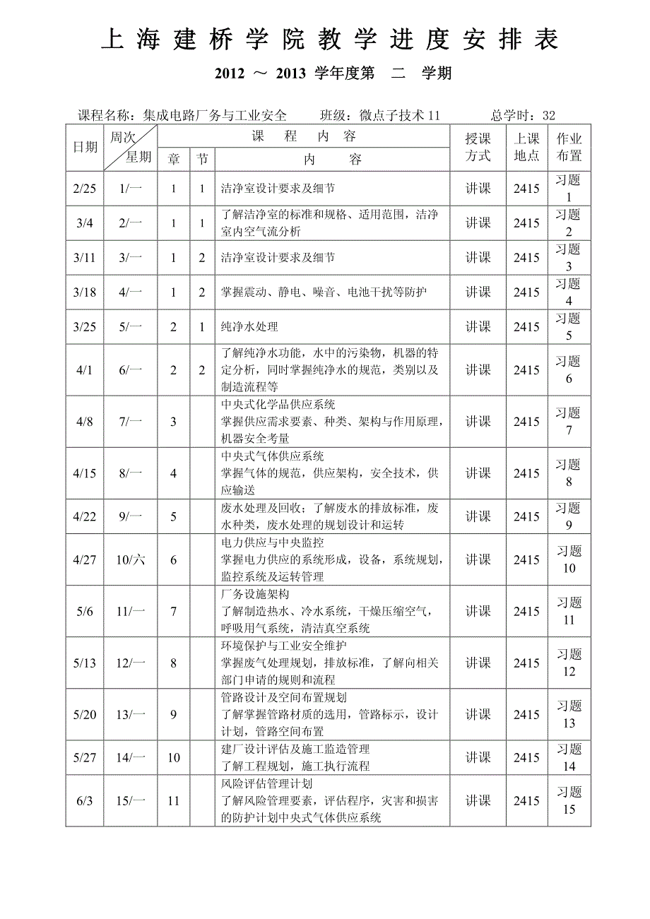 上海建桥学院教学进度安排表_第1页