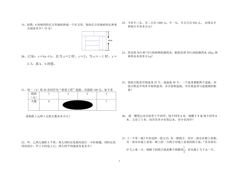 七年级下第八章《二元一次方程组》复习试题_第2页