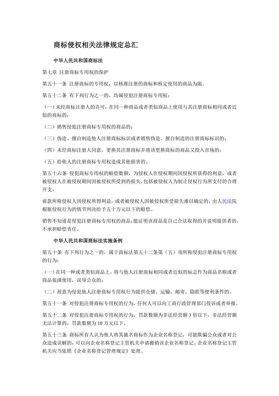 商标侵权相关法律规定汇总_第1页