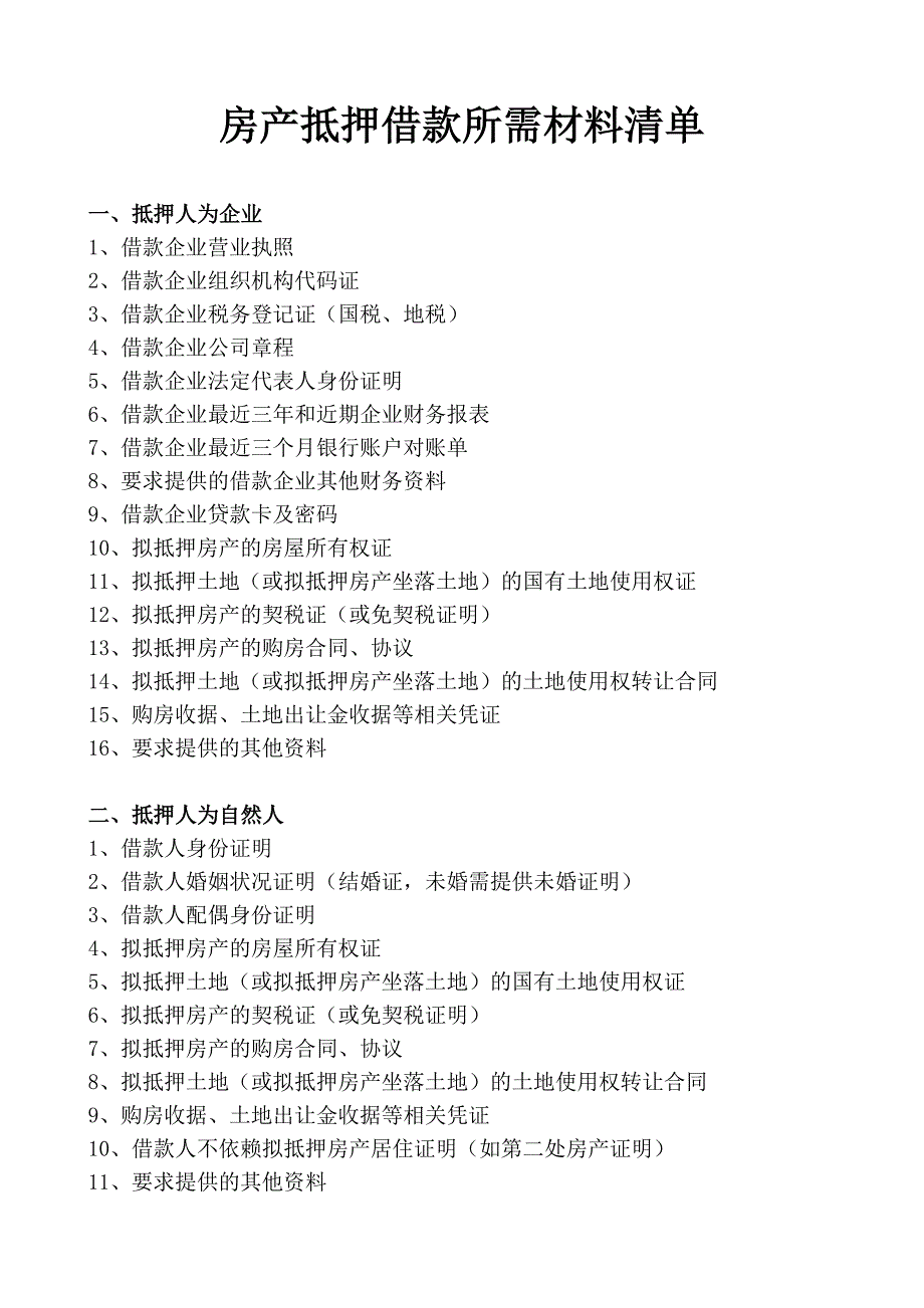 房产抵押借款所需材料清单_第1页