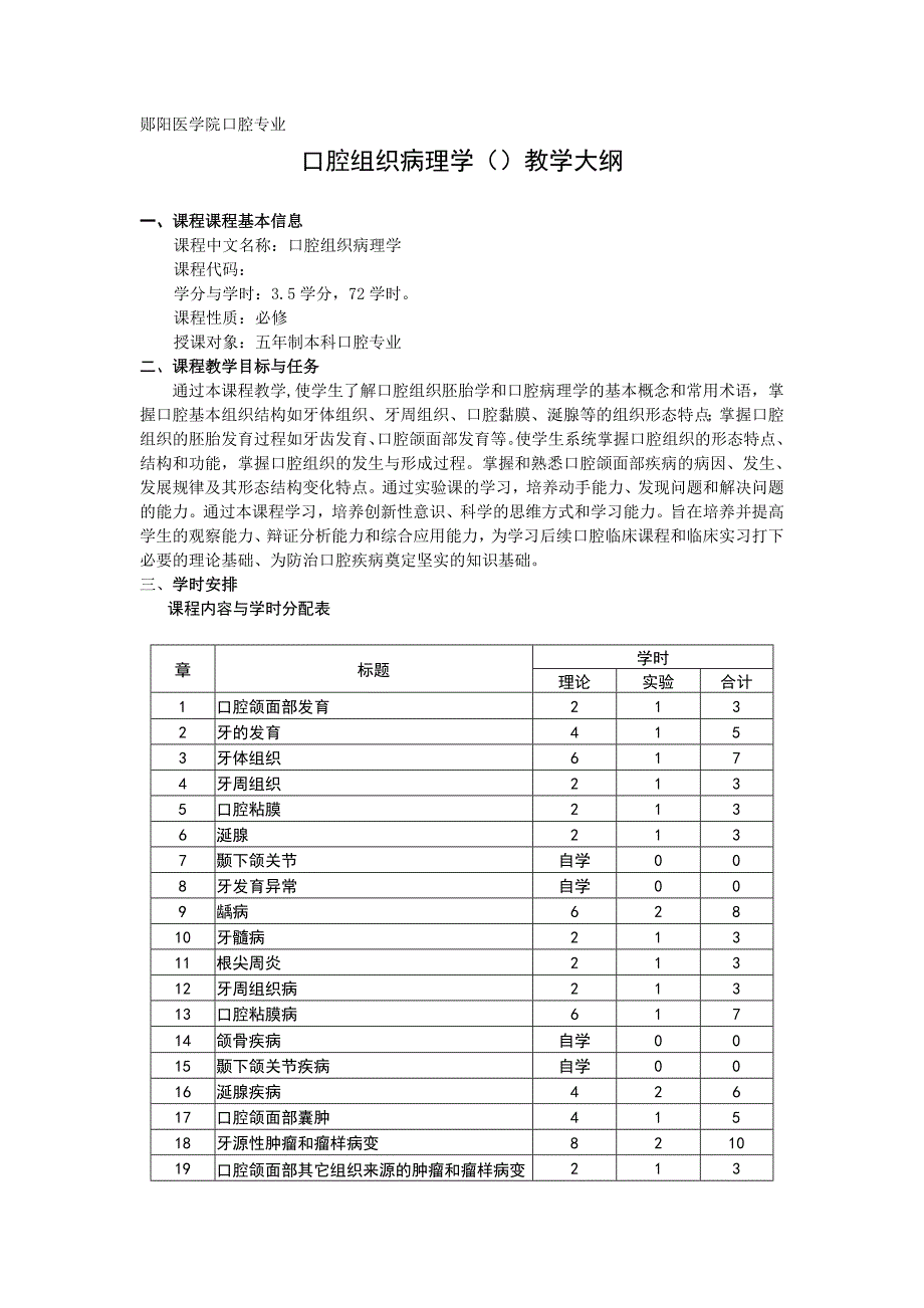 新口腔组织病理学教学大纲_第1页