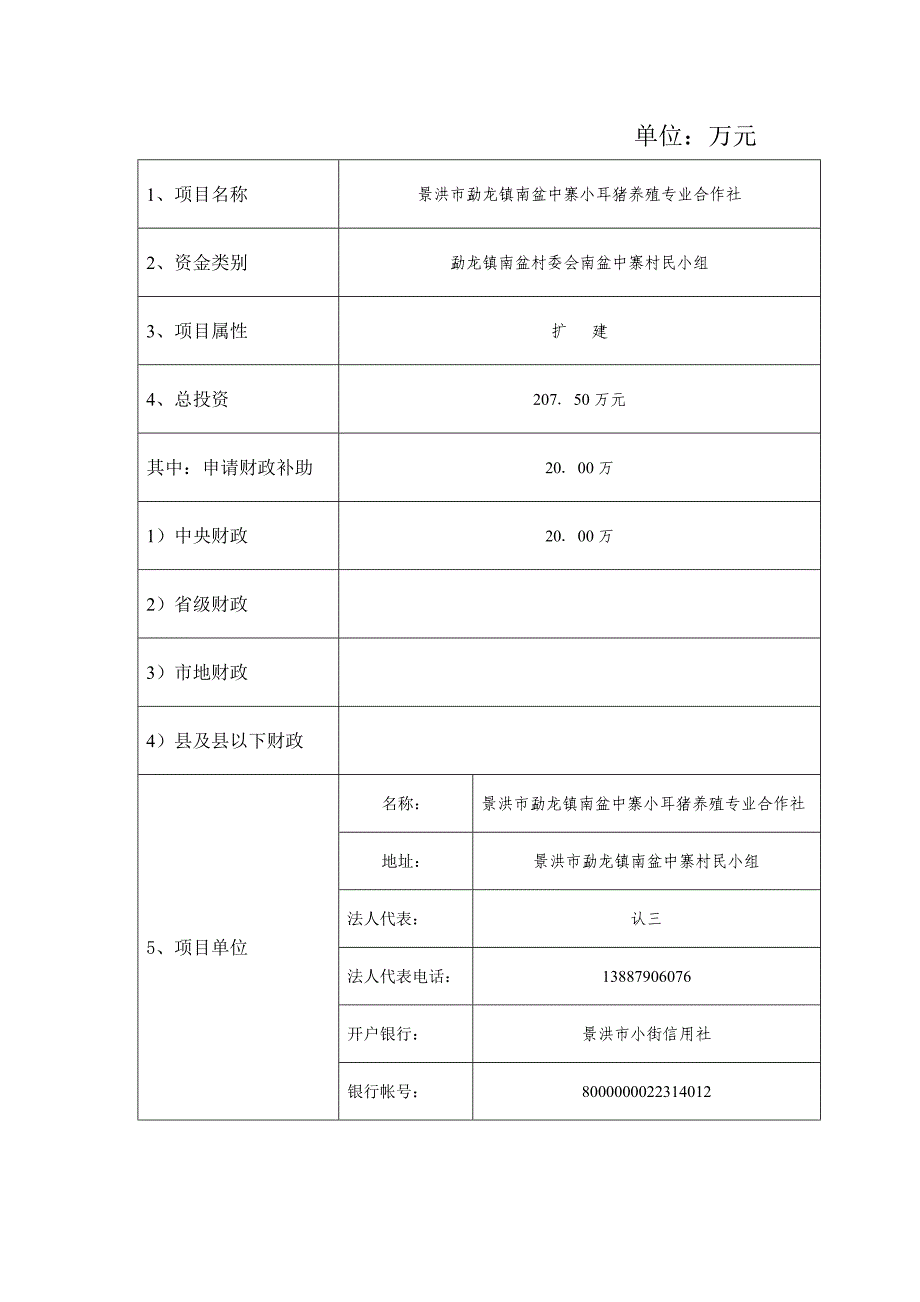 景洪市勐龙镇南盆中寨小耳猪养殖专业合作社扩建项目-农业财政资金项目申报标准文本_第2页