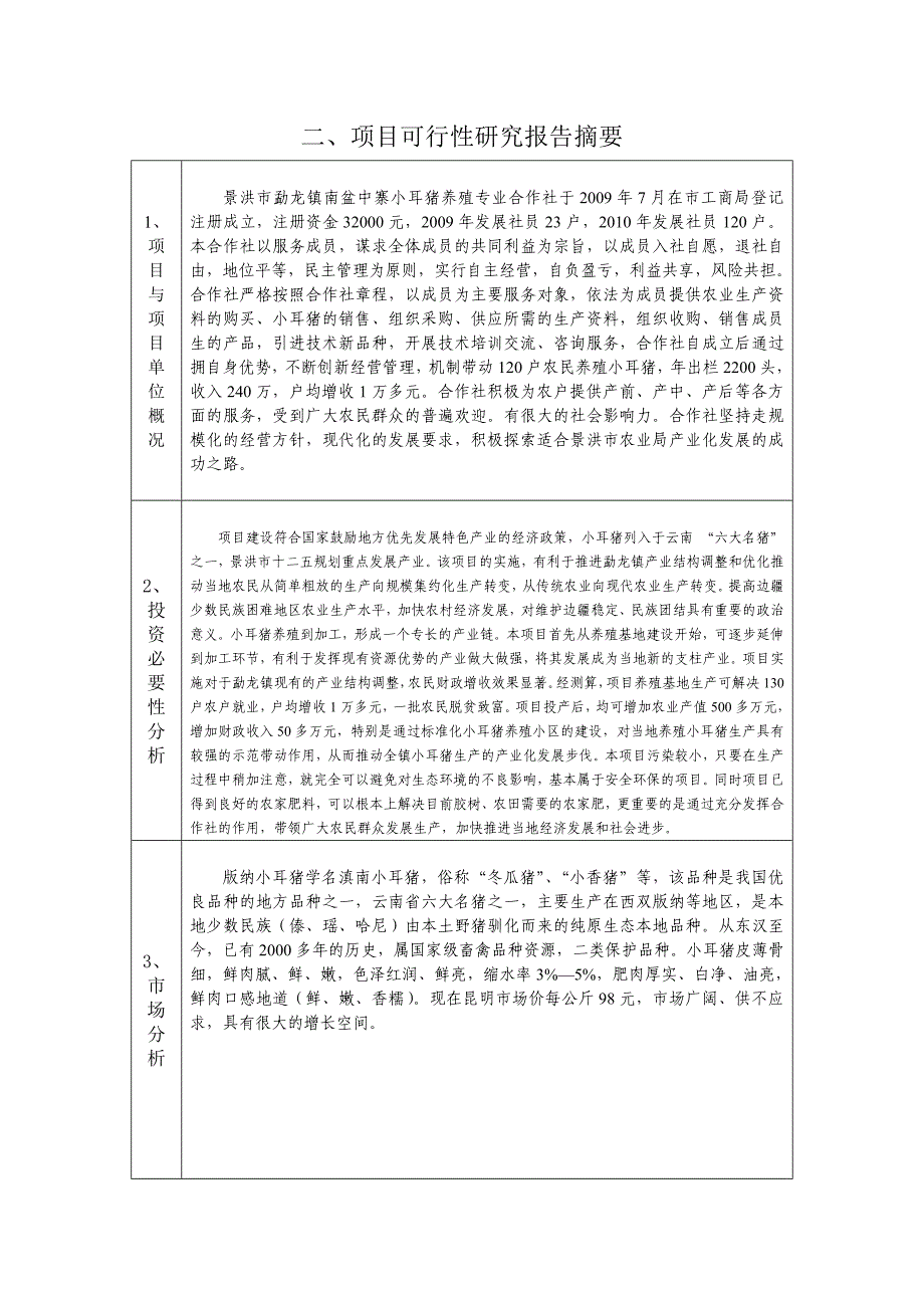 景洪市勐龙镇南盆中寨小耳猪养殖专业合作社扩建项目-农业财政资金项目申报标准文本_第3页